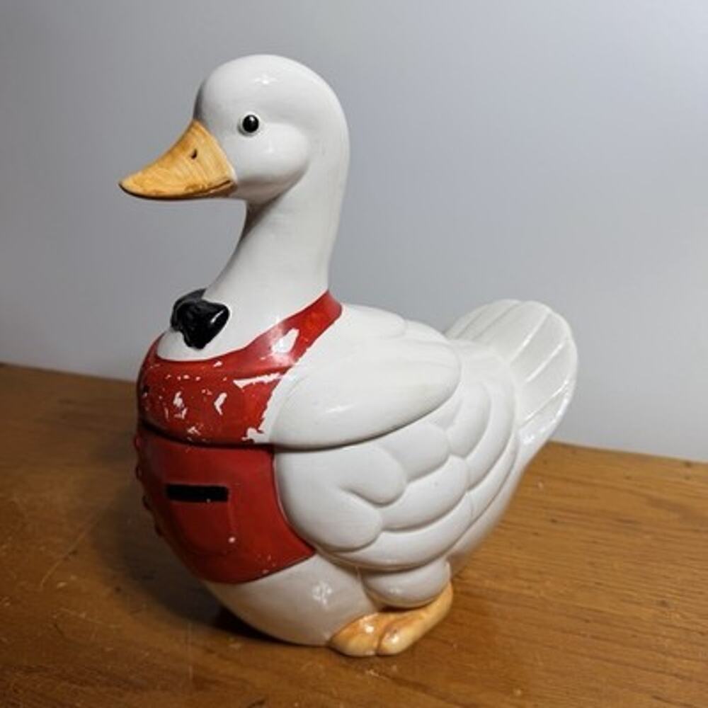 Vintage White Duck Goose Cookie Jar Canister Farmhouse Country Cottage Core Boy